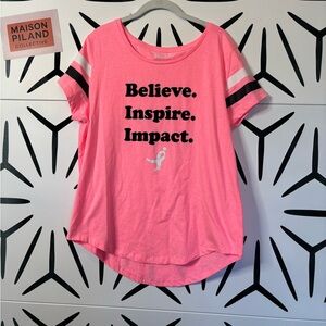 Susan G. Komen Pink “Believe Inspire Impact” T-Shirt Size XL 14/16